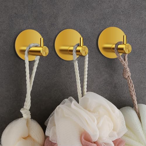 HASTHIP® 4PCS Self Adhesive Wall Hooks Golden Stainless Steel Utility 0.5 Inch Round Rust-Proof Waterproof for Bathroom Kitchen Bedroom Door Back Hanging Bags Hats Towels Keys HASTHIP® 4PCS Self Adhesive Wall Hooks Golden Stainless Steel Utility 0.5 Inch Round Rust-Proof Waterproof for Bathroom Kitchen Bedroom Door Back Hanging Bags Hats Towels Keys
